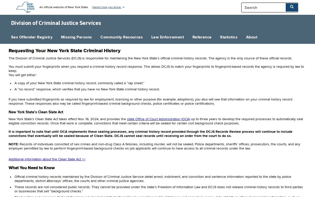 Columbia County criminal history DCJS personal record review