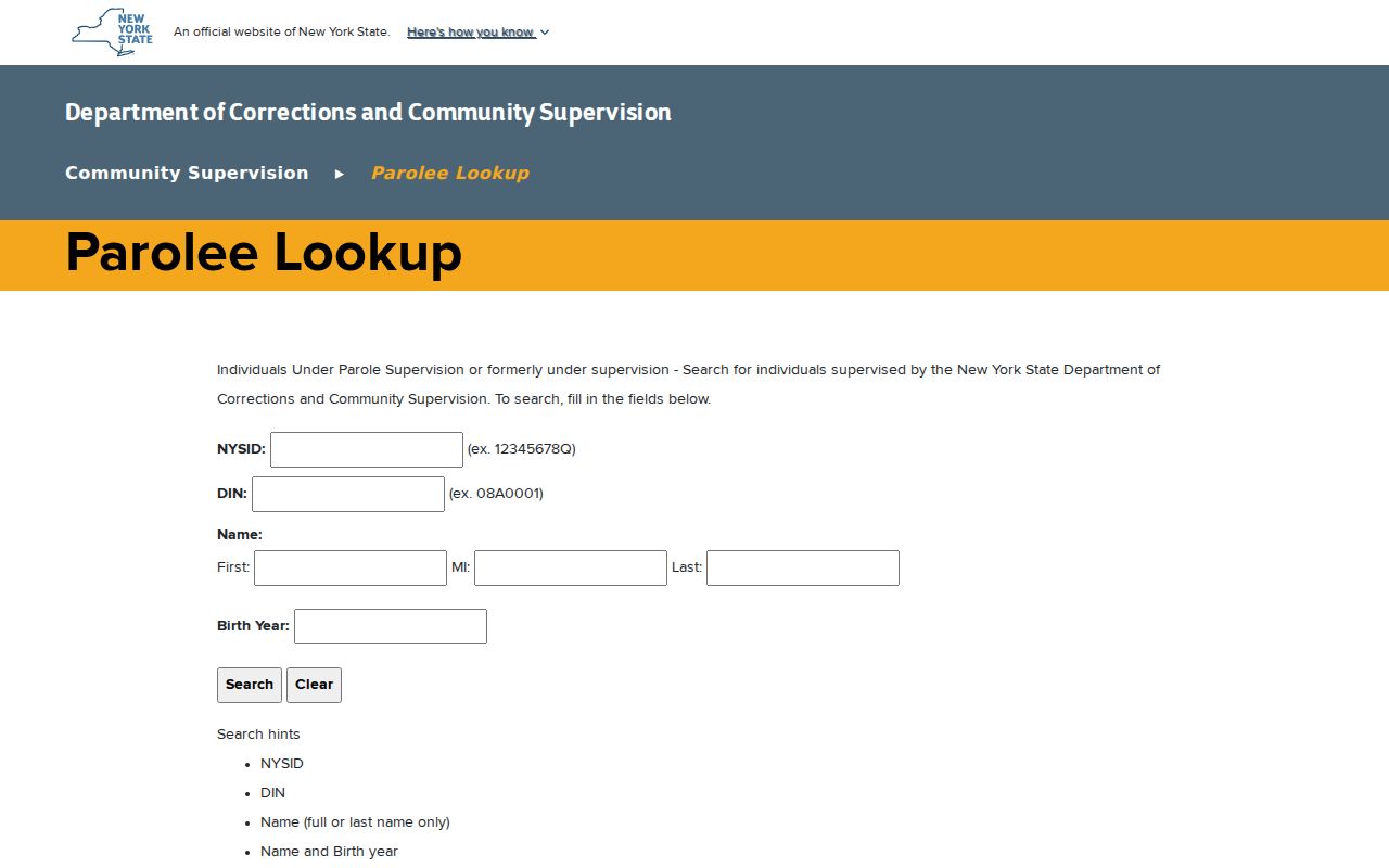 DOCCS parole lookup related to Columbia County registry records