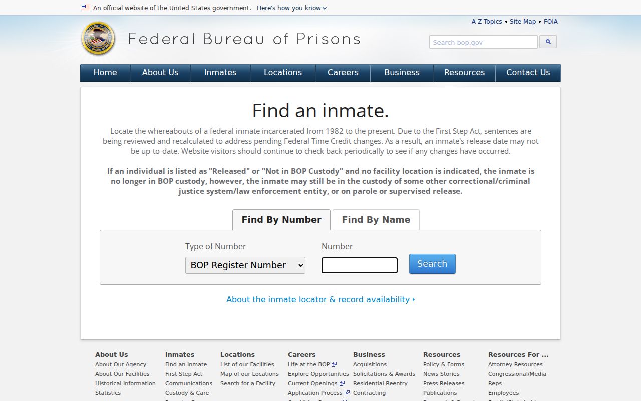 Federal inmate locator for custody related to a Columbia County offender search