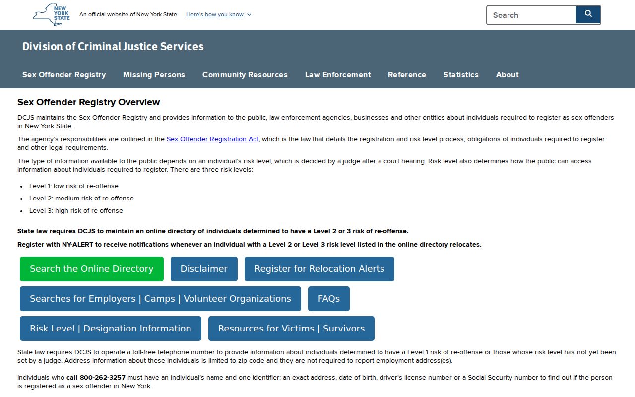 Columbia County sex offender registry overview from New York DCJS
