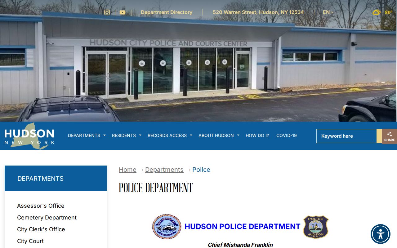 Hudson Police Department weekly criminal record log page